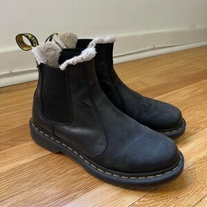 Dr Martens Black Leather Fur-Lined Chelsea Boots